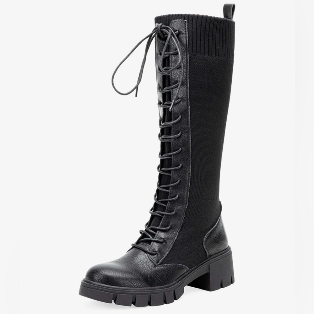 Jeossy Women's Knee High Combat 9603 Boots, Tall Platform Chunky Heel Boots